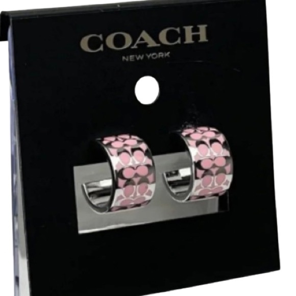 NEW Coach Huggie Earrings Pink / Silver With Butterfly Closure - Picture 9 of 15